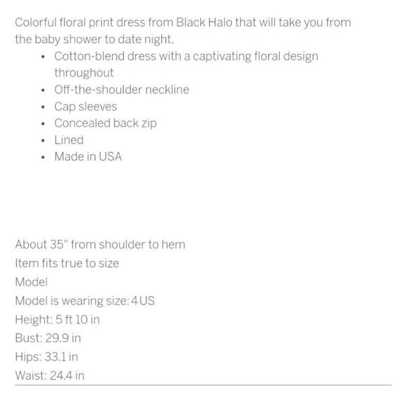 Black Halo Floral Off The Shoulder Neverland Dress Size 10 - Picture 5 of 6